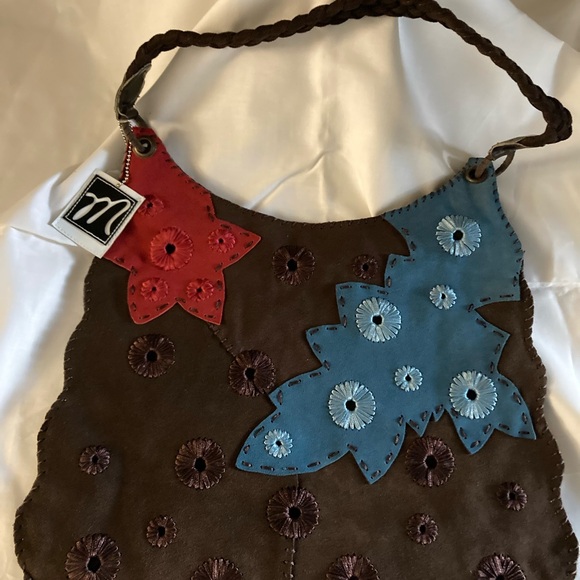 Brown Suede with a Red Leaf Patch w/ Flowers - Picture 3 of 4